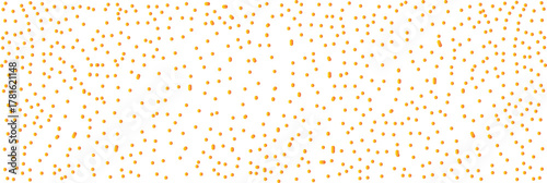 Abstract pattern of scattered gold-colored dots on a white background forming a dynamic, random texture. Modern minimalistic background for design, technology, or digital art concepts.