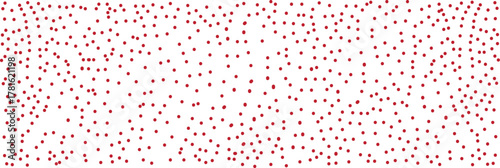 Abstract pattern of scattered red dots on a white background forming a dynamic, random texture. Modern minimalistic background for design, technology, or digital art concepts.