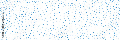Abstract pattern of scattered blue dots on a white background forming a dynamic, random texture. Modern minimalistic background for design, technology, or digital art concepts.