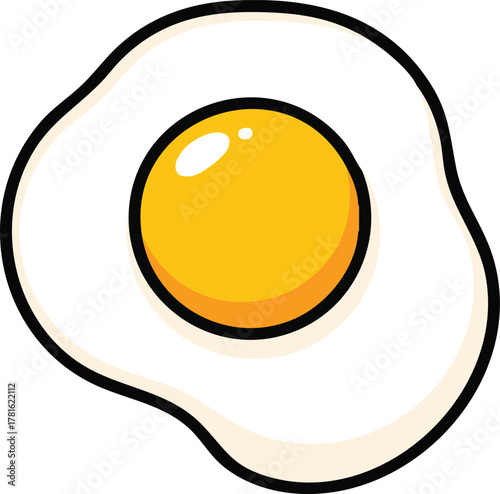 A Single Fried Egg With a Bright Yellow Yolk and White Egg White Against a White Background