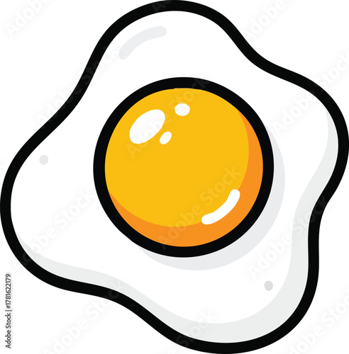 A Stylized Fried Egg with a Bright Yellow Yolk and White Albumen on a White Background
