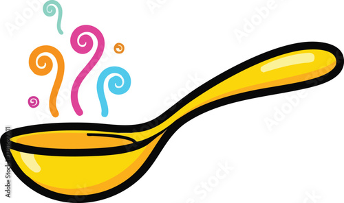 Golden Spoon Steaming With Colorful Swirls Of Vapor Isolated On White Background
