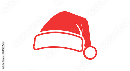 A festive red santa claus hat with a white trim and pom pom silhouette