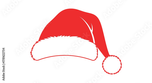 Classic red santa claus hat with white fur trim and pom pom silhouette