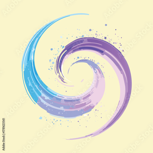 Abstract Swirling Vortex or Energy Portal Graphic in Blue and Purple Hues on a Light Yellow Background