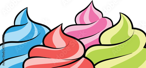 Swirled Frosting Mounds In Various Colors Against A White Background