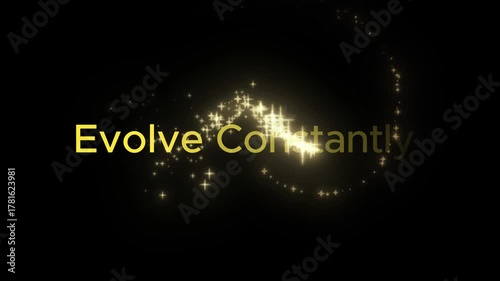 Golden text saying evolve constantly with sparkling effect on a black background