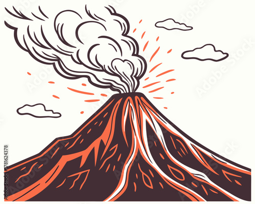 Volcano eruption with smoke and lava illustration