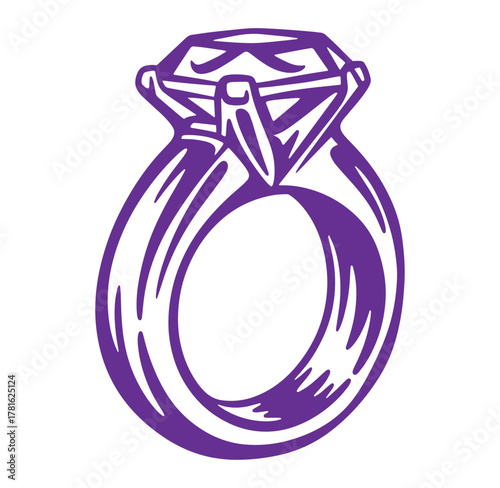 Elegant purple diamond engagement ring illustration isolated on white background for design
