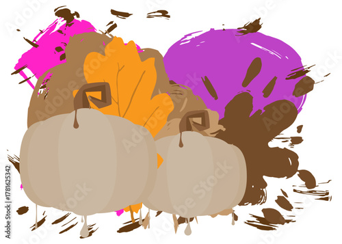 Thanksgiving Autumn leaf and Pumpkin graffiti. Abstract modern street art decoration performed in urban painting style.