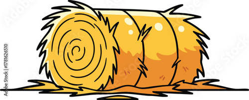 Stylized Golden Hay Bale on a White Background with Loose Straw Pieces