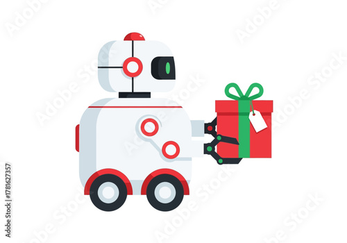 Robot Delivering a Gift Technology and Holiday Celebration.