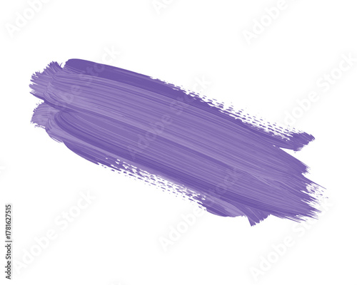 Bold diagonal stroke of purple paint brush texture isolated on a white background with visible bristles and uneven edges