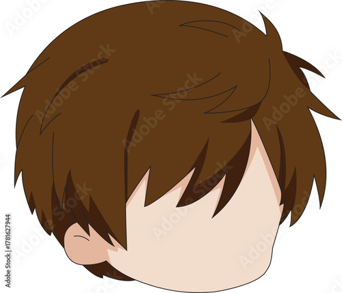Chibi Boy Side Face Hair Anime Cartoon Hairstyle Faceless Vector