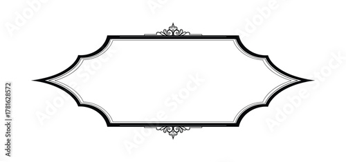 Elegant black ornamental horizontal frame with flourish corners and pointed sides
