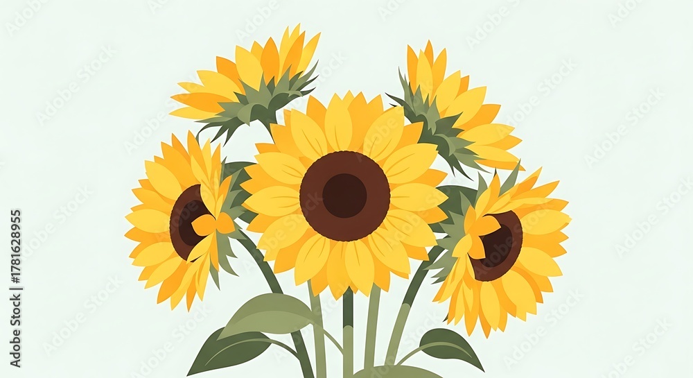 Fototapeta premium A Beautiful Bunch of Bright Yellow Sunflowers in Full Bloom.