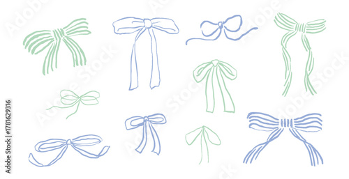 手描きでラフな印象の爽やかでかわいいリボンのイラストセット