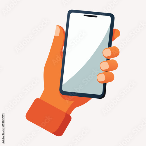 hand holding mobile phone with blank screen