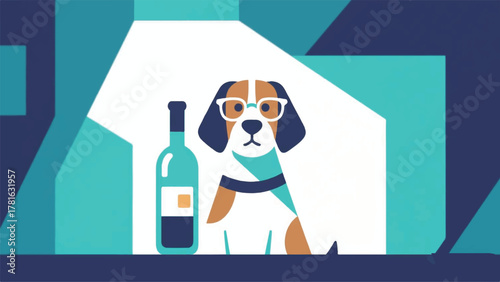 Wine Dog Geometric Illustrator Artwork Banner Background Design Template 