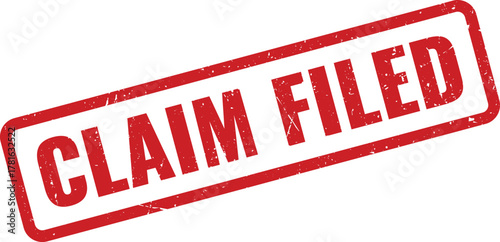 Official red grunge rubber stamp indicating a claim has been successfully filed and processed
