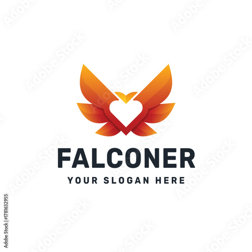 Heart Falcon Logo – Abstract Winged Symbol of Love, Freedom, and Protection