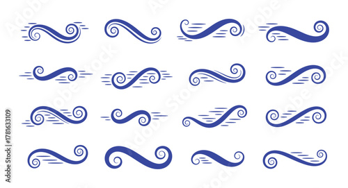 Set of blue decorative swirls and flourishes for elegant text dividers and design elements
