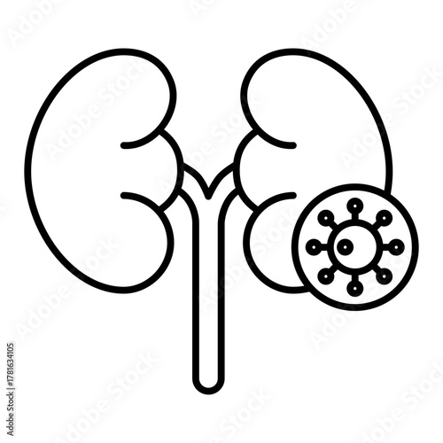 kidney with virus line icon with editable stroke