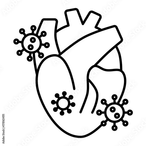 human heart and virus line icon with editable stroke