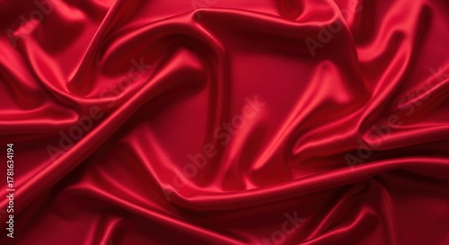 Elegant red satin fabric texture with smooth drapes and glossy folds
