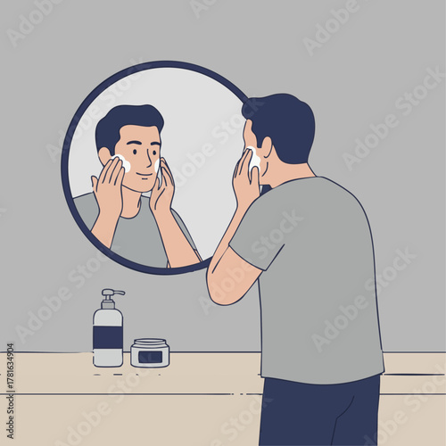 Skincare for Men

Flat vector of a man applying moisturizer or shaving cream in front of a mirror