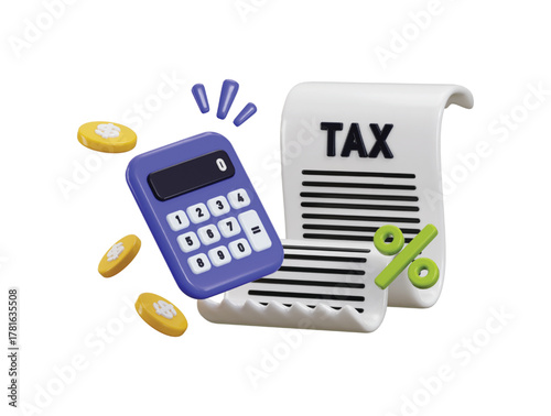 Tax document accounting with calculator icon 3d render concept of digital finance tax calculate icon vector illustration