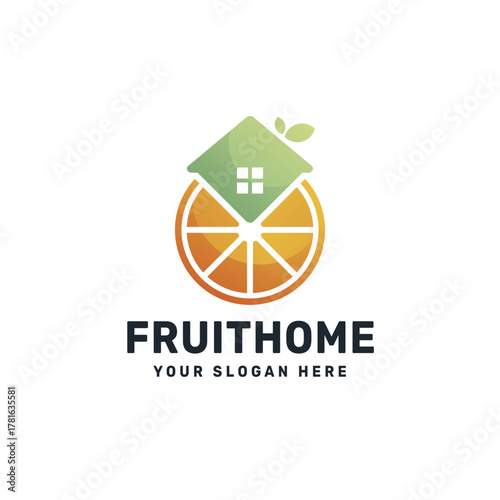 House Orange Fruit Logo – Abstract Eco Living Symbol for Organic Food, Real Estate, and Wellness Branding