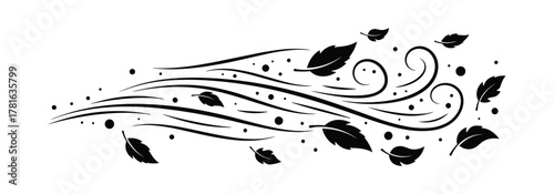 Wind blowing leaves and dust black silhouette of air current with swirling elements