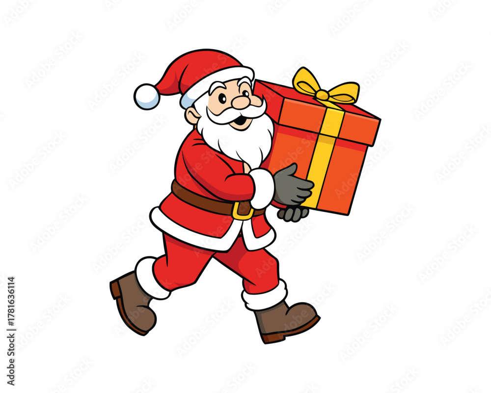 Fototapeta premium santa claus, riding sleigh, christmas tree, gift, christmas santa, santa sleigh, christmas gift, holiday celebration, Santa playing with children, merry christmas, winter santa Colourful illustration