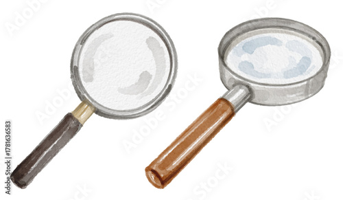 Watercolor magnifying glass isolated on white background