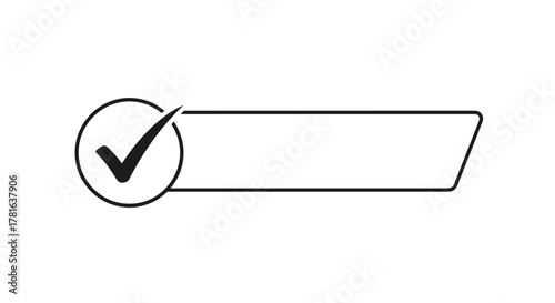 A black checkmark icon within a circle next to a blank rectangular bar, symbolizing successful completion or selection.