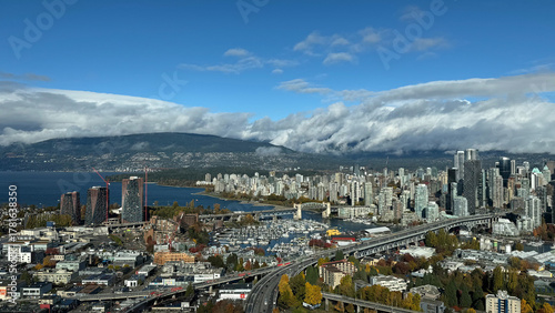 Vancouver Cityscape with Granville Bridge, Burrard Bridge, Lions Gate Bridge and View Toward West Vancouver, Canada