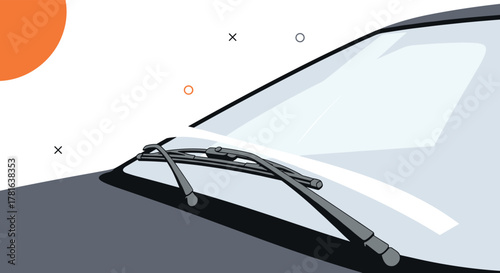 A stylized graphic showing the front of a car with its windshield and wipers, representing automotive design or service.