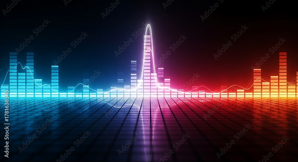 Fototapeta premium Vibrant Digital Audio Equalizer Displaying Sound Waves in Neon Colors.