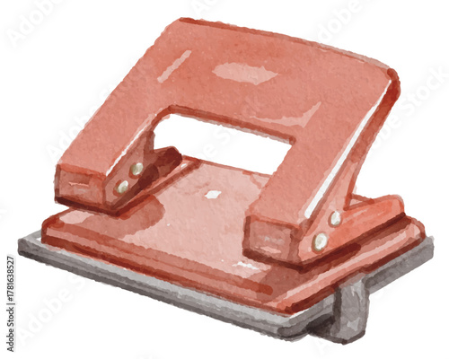 Hand painted watercolor red paper punch on white background