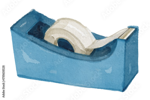 Watercolor blue tape dispenser isolated on white background