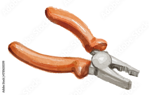 Watercolor pliers isolated on white background