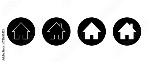 Home icon in black circle. House symbol. Real estate and architecture sign