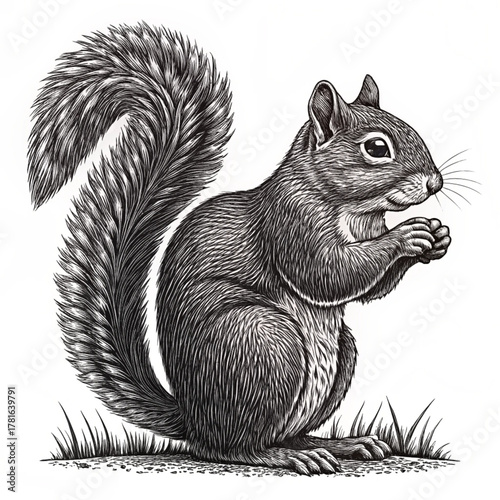 Detailed illustration of a squirrel holding food in its paws