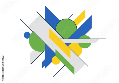 Dynamic Abstract Geometric Composition with Intersecting Shapes and Lines.