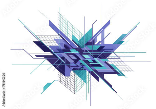 Abstract futuristic geometric technology vector illustration on white background.