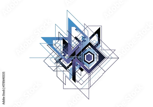 Abstract Geometric Composition with Intersecting Lines and Shapes.