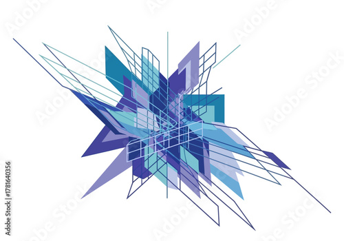 Abstract Geometric Composition with Blue and Purple Hues.