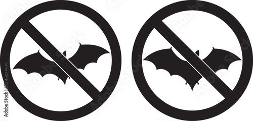 Two black bat prohibition signs silhouette
