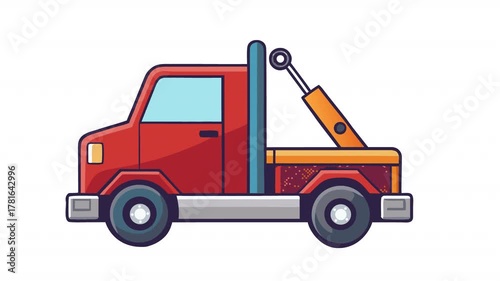 Red tow truck. Tow truck animation with boom, alpha channel. Cartoon